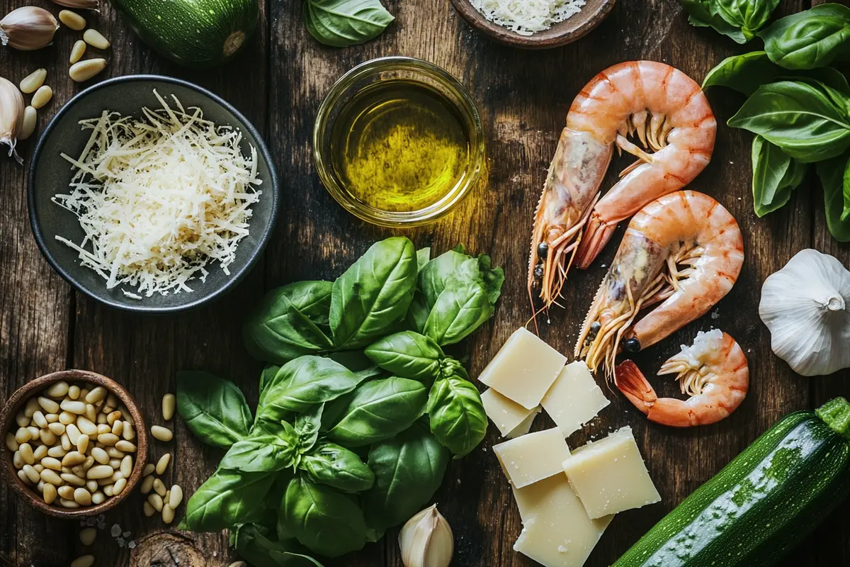 Fresh ingredients for pesto pasta