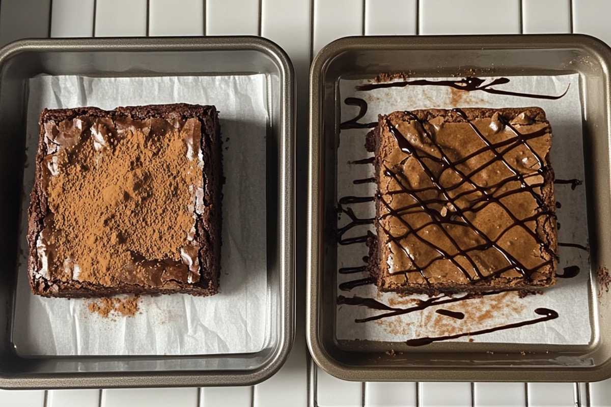 Brownies made with hot chocolate mix on a wooden surface.