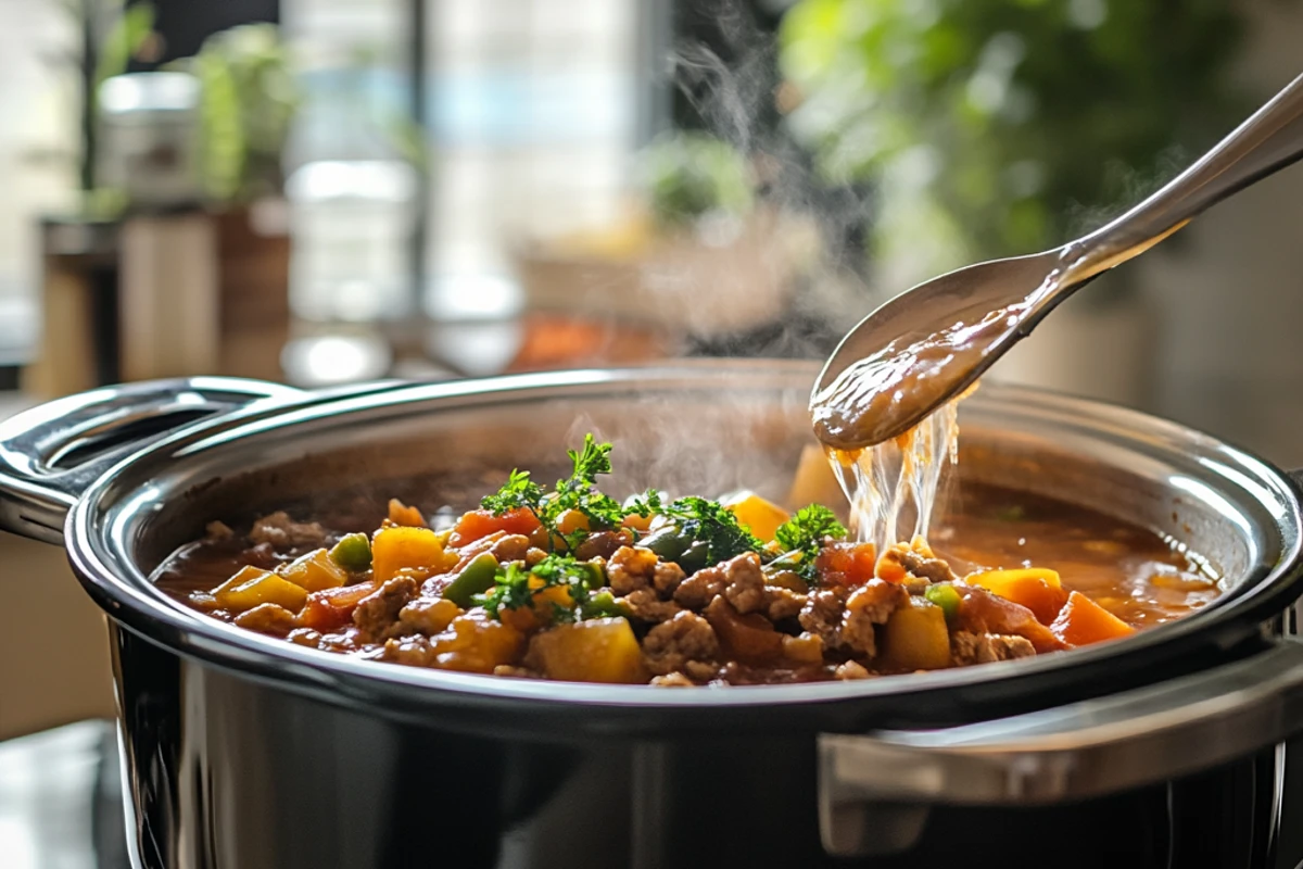 Overfilled slow cooker with excess liquid