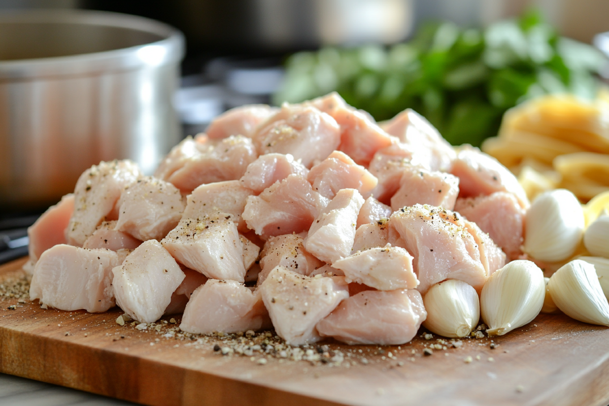 Prepped raw chicken for pasta sauce