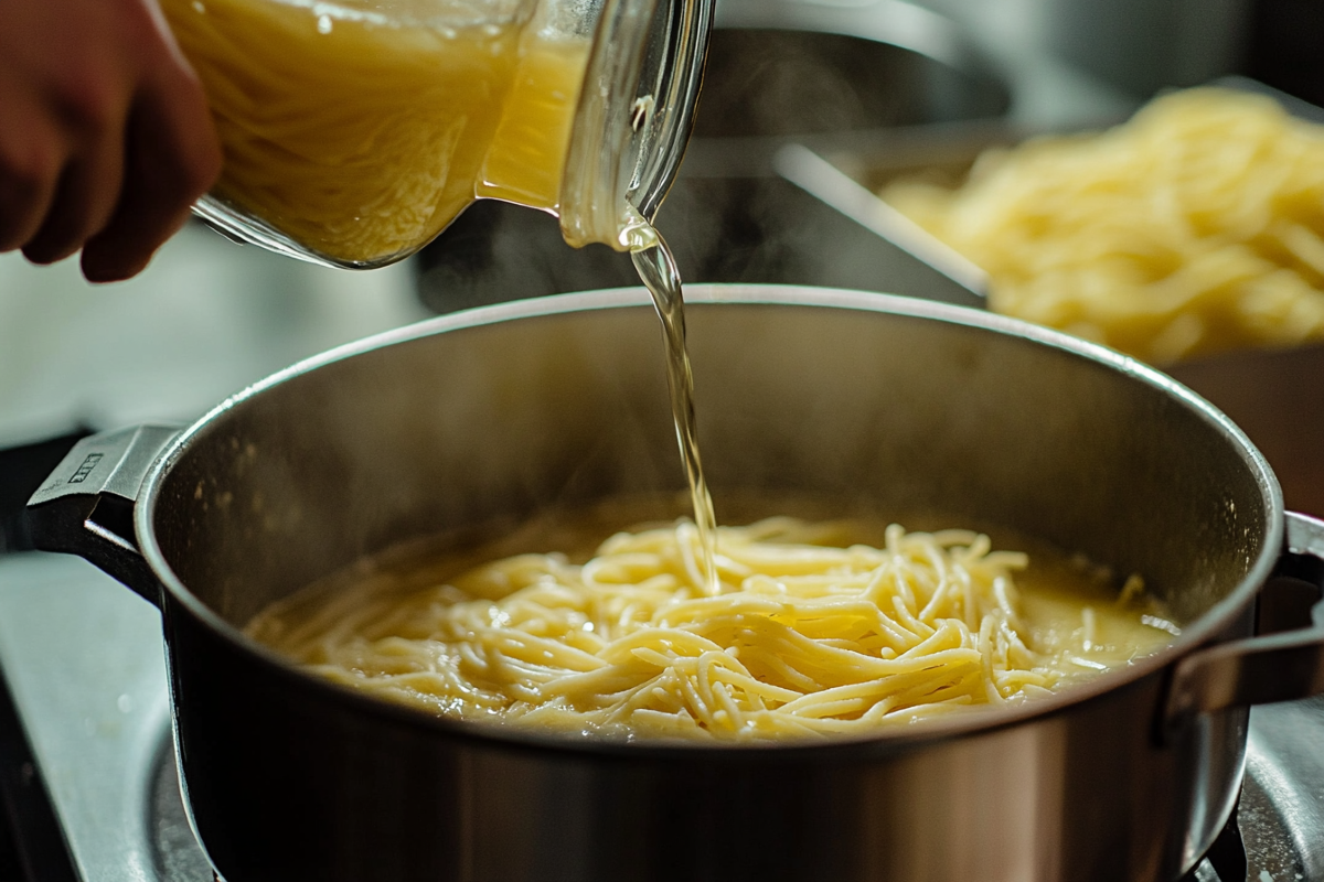 Adding chicken stock for pasta cooking