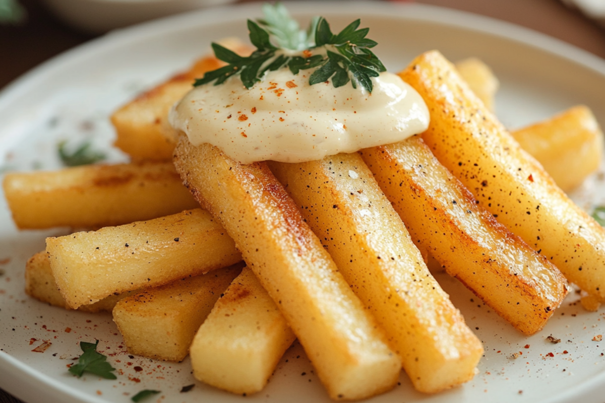 Crispy yuca fries served with creamy garlic sauce