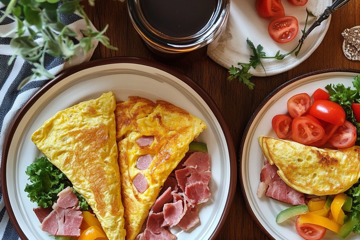 Eastern and Western omelettes side by side on a breakfast table