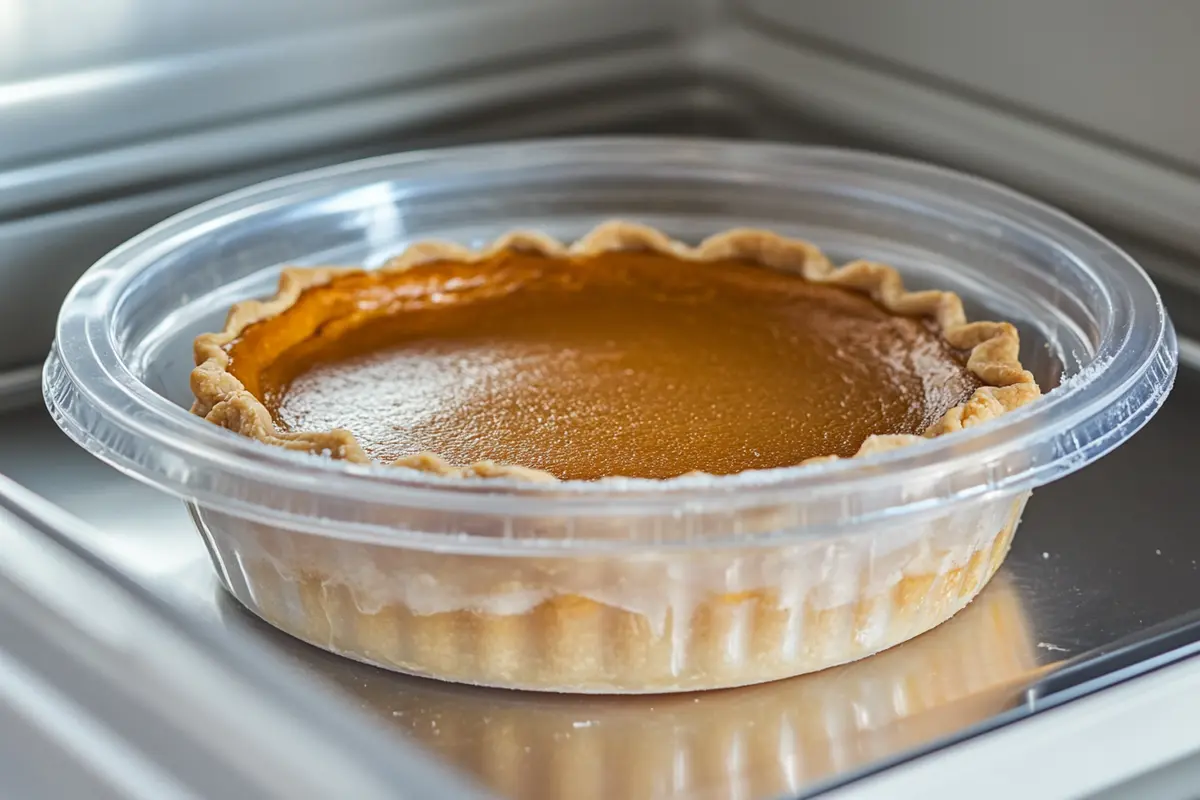 Frozen pumpkin pie in airtight container