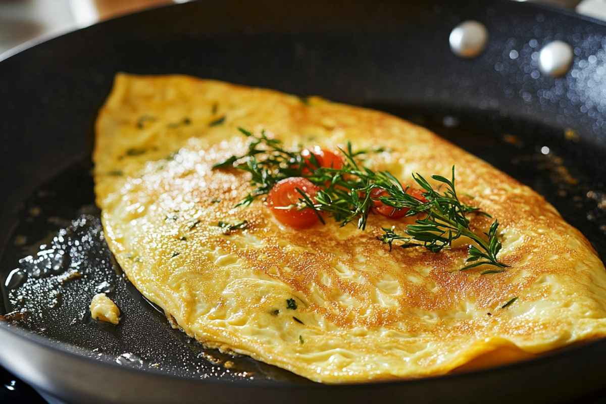 Folding a delicate omelette with precision.