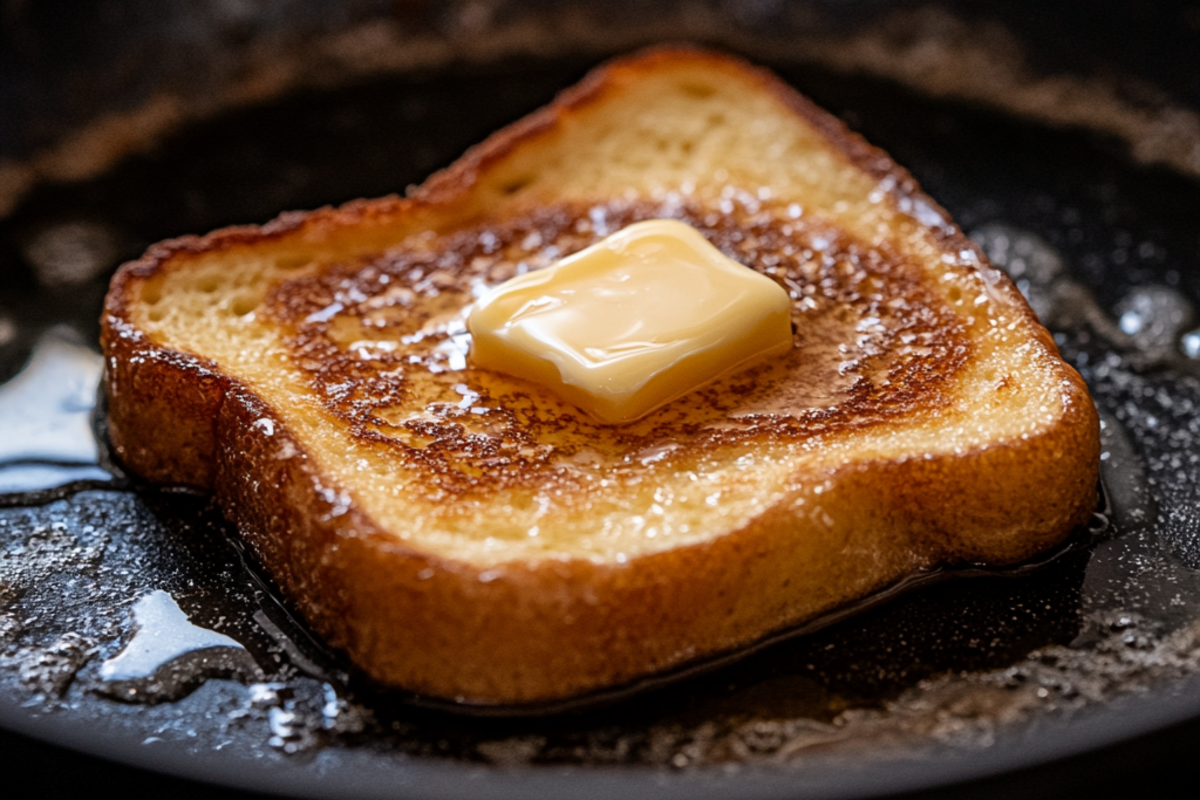 Cooking French toast in a pan