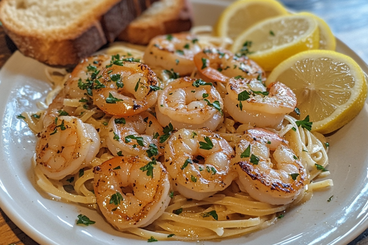 Shrimp scampi with pasta and parsley